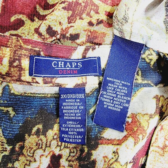 Chaps Womens Top Plus Size 3X Long Sleeve Pullover Sheer V-Neck Colorful Blouse - Picture 3 of 3